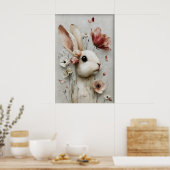 Easter Flower Rabbit Print, Spring Bunny ポスター (キッチン)