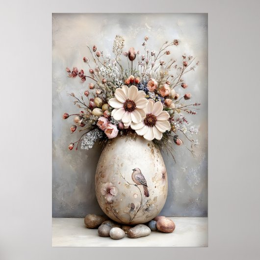 Easter Flowers Egg Print, Spring Vintage Printable ポスター (正面)