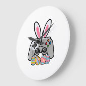 Easter Gaming Controller Bunny Ears Boys Kids Yout ラージ壁時計 (傾斜)