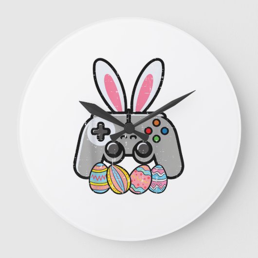 Easter Gaming Controller Bunny Ears Boys Kids Yout ラージ壁時計 (正面)