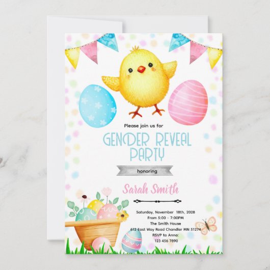 Easter Gender Reveal Party Invitation 招待状 (正面)