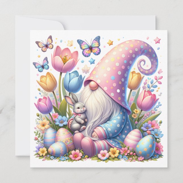 Easter Gnome with Bunny and Spring Flowers  (正面)