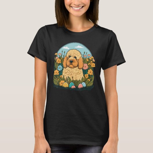 Easter Goldendoodle Bunny Eggs Dog on Easter Golde Tシャツ (正面)