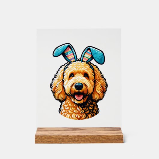 Easter Goldendoodle Dog Wearing Bunny Ears, Easter アクリルサイン (正面)