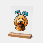 Easter Goldendoodle Dog Wearing Bunny Ears, Easter アクリルサイン (傾斜)
