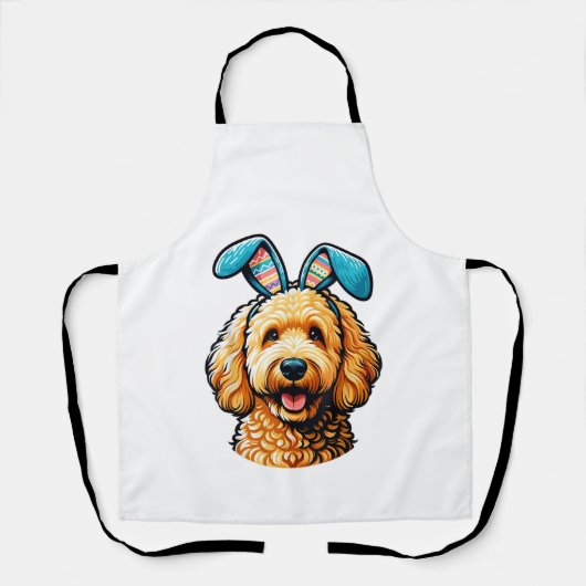 Easter Goldendoodle Dog Wearing Bunny Ears, Easter エプロン (正面)