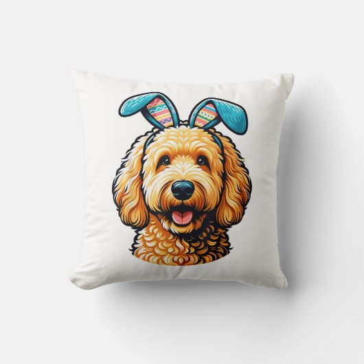 Easter Goldendoodle Dog Wearing Bunny Ears, Easter クッション (正面)