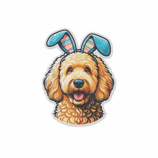 Easter Goldendoodle Dog Wearing Bunny Ears, Easter シール (正面)