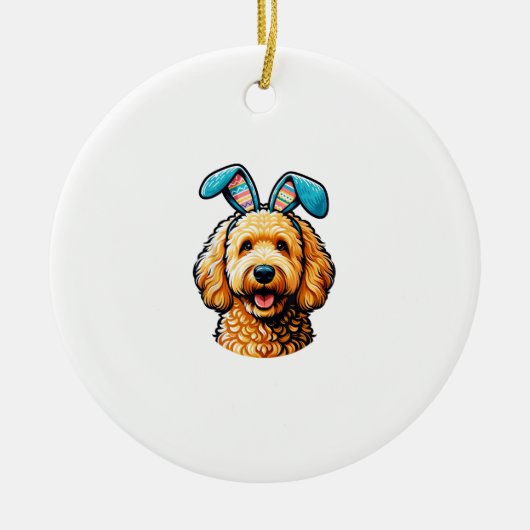 Easter Goldendoodle Dog Wearing Bunny Ears, Easter セラミックオーナメント (正面)