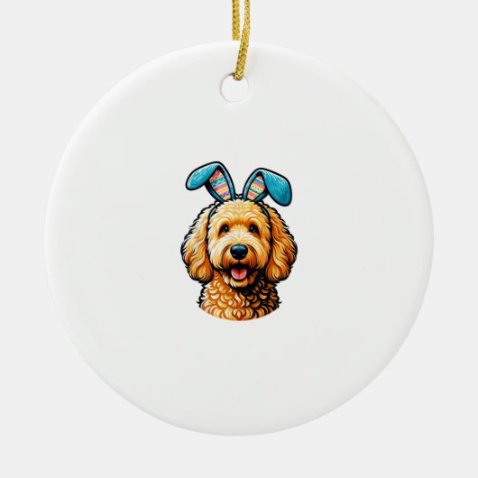 Easter Goldendoodle Dog Wearing Bunny Ears, Easter セラミックオーナメント (正面)