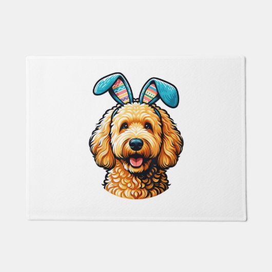 Easter Goldendoodle Dog Wearing Bunny Ears, Easter ドアマット (正面)