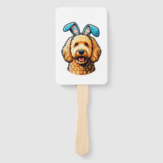 Easter Goldendoodle Dog Wearing Bunny Ears, Easter ハンドファン (正面)