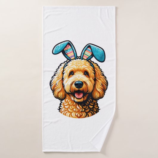 Easter Goldendoodle Dog Wearing Bunny Ears, Easter バスタオル (バスタオル)
