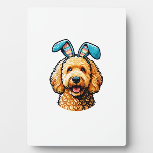 Easter Goldendoodle Dog Wearing Bunny Ears, Easter フォトプラーク (正面)