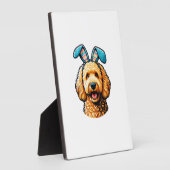 Easter Goldendoodle Dog Wearing Bunny Ears, Easter フォトプラーク (側面)