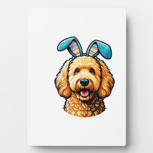Easter Goldendoodle Dog Wearing Bunny Ears, Easter フォトプラーク (正面)