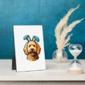 Easter Goldendoodle Dog Wearing Bunny Ears, Easter フォトプラーク (側面)