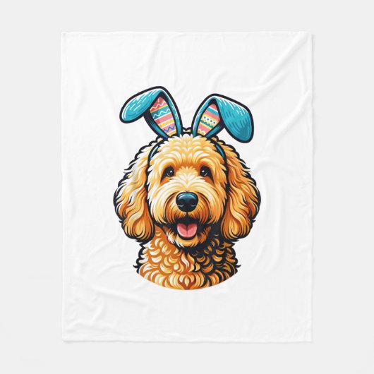 Easter Goldendoodle Dog Wearing Bunny Ears, Easter フリースブランケット (正面)