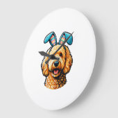 Easter Goldendoodle Dog Wearing Bunny Ears, Easter ラージ壁時計 (傾斜)