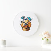 Easter Goldendoodle Dog Wearing Bunny Ears, Easter ラージ壁時計 (ホーム)