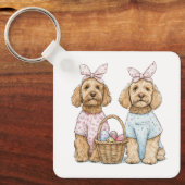 Easter Goldendoodle Dogs キーホルダー (正面)