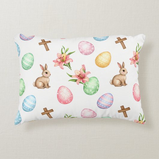 Easter Grace – Seamless Pastel Bunny & Cross Patte アクセントクッション (正面)