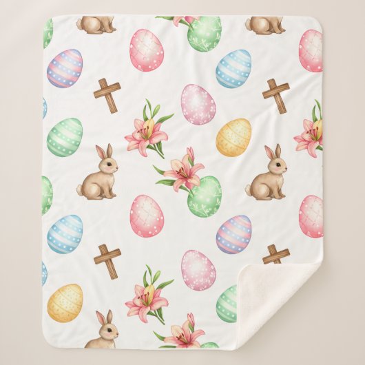 Easter Grace – Seamless Pastel Bunny & Cross Patte シェルパブランケット (正面)
