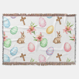 Easter Grace – Seamless Pastel Bunny & Cross Patte スローブランケット