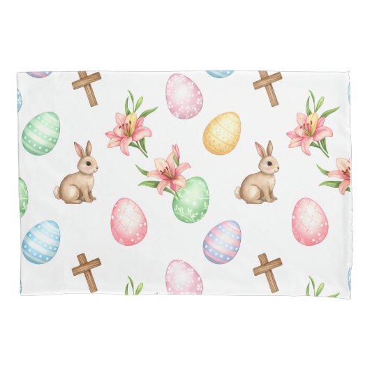 Easter Grace – Seamless Pastel Bunny & Cross Patte 枕カバー (正面)