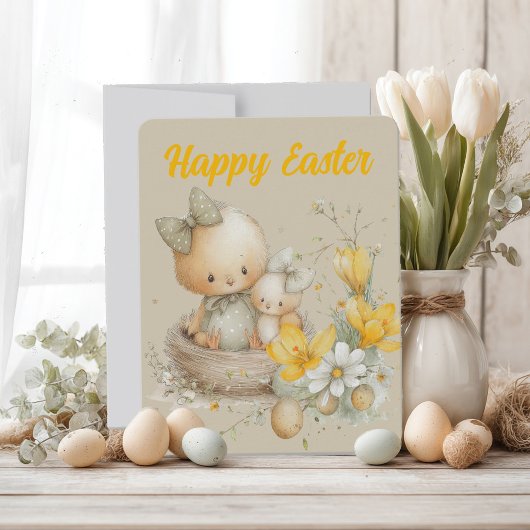 Easter greeting card decorated with flowers 出欠カード