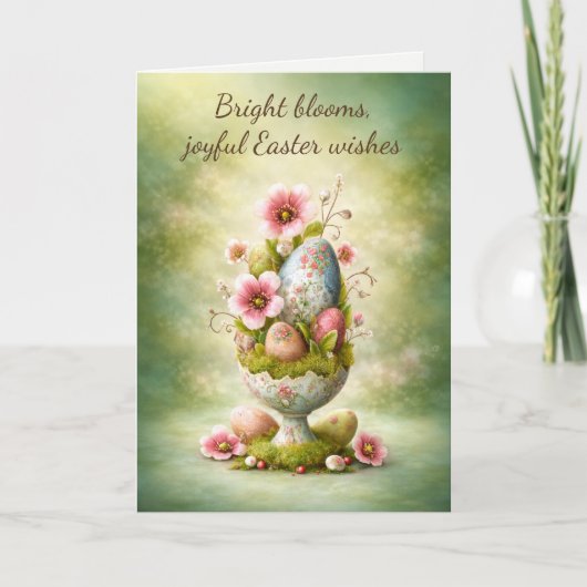 Easter Greeting Card Floral Eggs Spring Garden サンキューカード (正面)