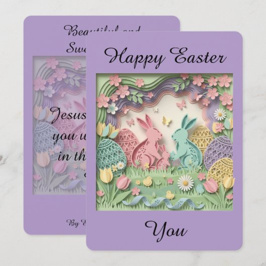 Easter Greeting Card with two little bunnies シーズンカード (正面/裏面)