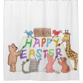 Easter Greeting Painted by Animals シャワーカーテン
