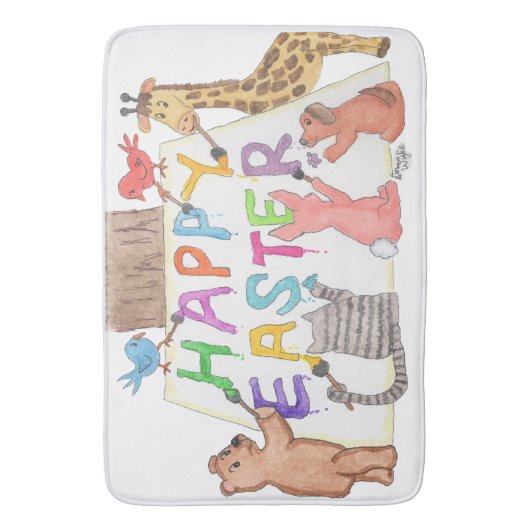 Easter Greeting Painted by Animals バスマット (正面縦)