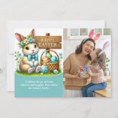 Easter Greetings! Adorable Bunny with Family Photo 招待状 (正面)