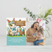 Easter Greetings! Adorable Bunny with Family Photo 招待状 (スタンド正面)