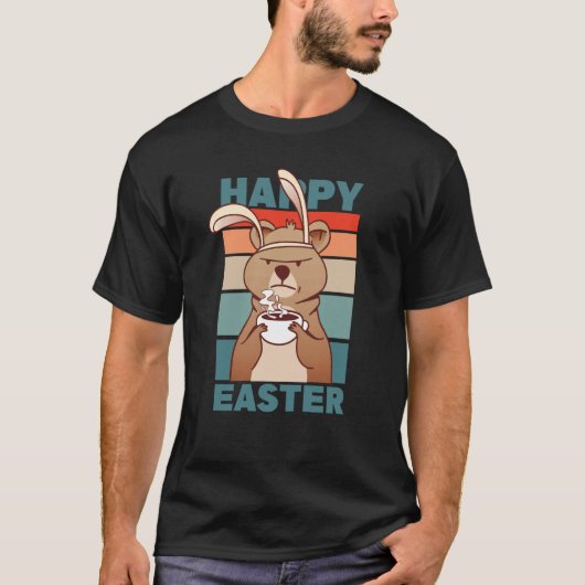 Easter Grumpy Bear with Rabbit Ear drinks Coffee Tシャツ (正面)
