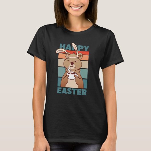 Easter Grumpy Bear with Rabbit Ear drinks Coffee Tシャツ (正面)