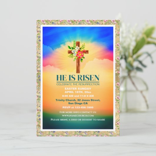 EASTER He Is Risen CHURCH SERVICES Customized 案内状 (スタンド正面)