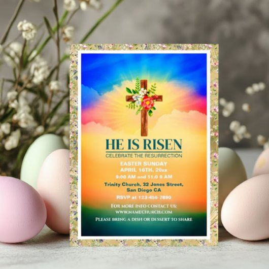 EASTER He Is Risen CHURCH SERVICES Customized 案内状