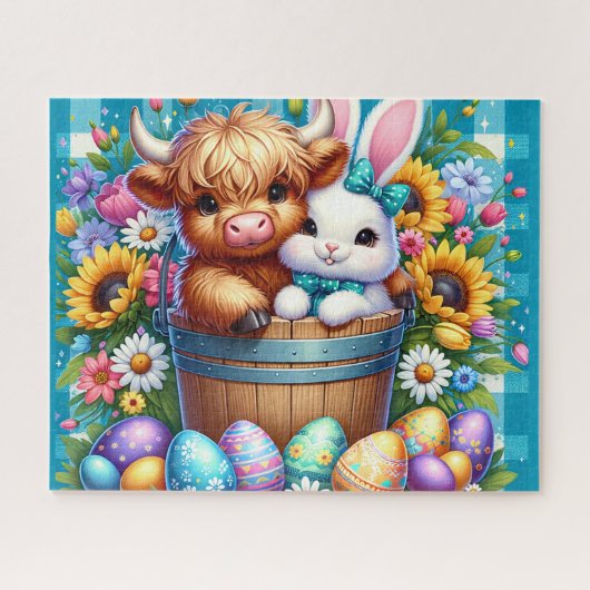 Easter Highland Cow Jigsaw Puzzle ジグソーパズル (横)