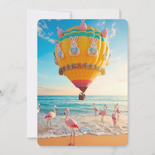 Easter Hot Air Balloon and Flamingos on Beach シーズンカード (正面)