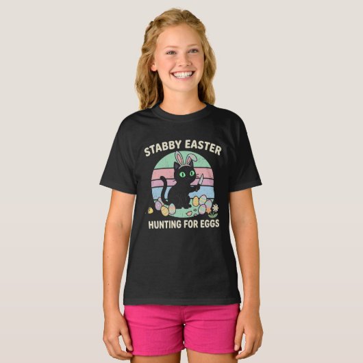 Easter Hunting For Eggs Funny Cat Tシャツ (正面フル)