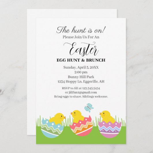 Easter Invitation Chicks with eggs cute  招待状 (正面/裏面)