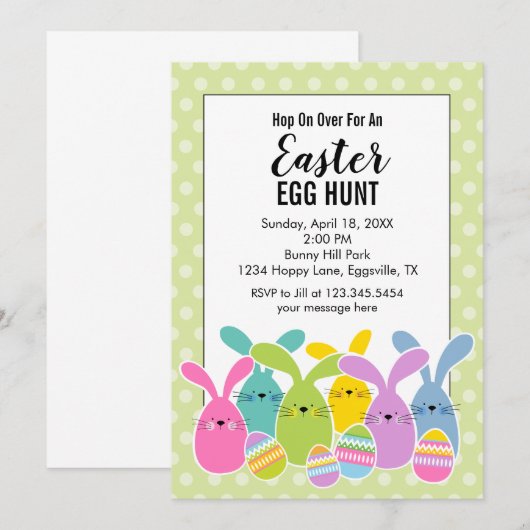 Easter Invitation Egg Hunt Bunnies 招待状 (正面/裏面)