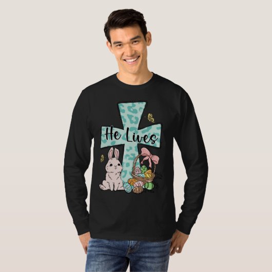 Easter Jesus Cross  Cute Bunny Ears Carrot Eggs Gr Tシャツ (正面フル)