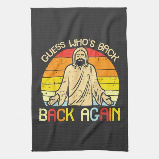 Easter Jesus Guess Whos Back Religious Christian キッチンタオル (縦)