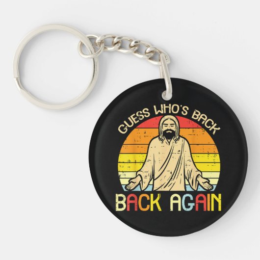 Easter Jesus Guess Whos Back Religious Christian キーホルダー (正面)