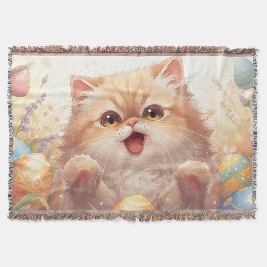 “Easter Joy Persian Kitty" Cute Persian Cat  スローブランケット (正面)