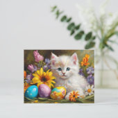 Easter Kitten with Flowers and Painted Eggs  シーズンポストカード (スタンド正面)